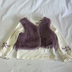Nutmeg - Purple Faux Fur Vest with Cream Long Sleeve Top